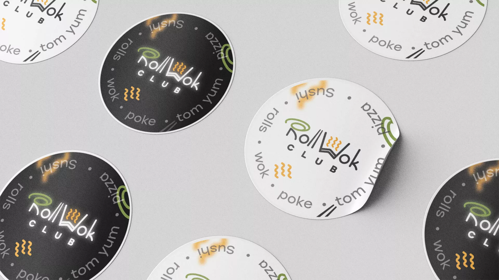 Разработка наклеек для суши-бара «Roll Wok Club» в Лабытнанги